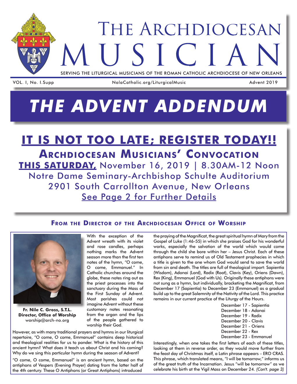 Musicianserving the Liturgical Musicians of the Roman Catholic Archdiocese of New Orleans Vol