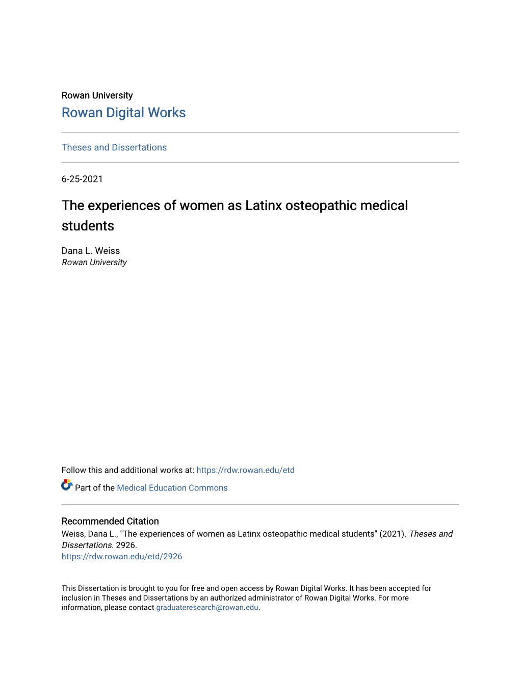 The Experiences of Women As Latinx Osteopathic Medical Students