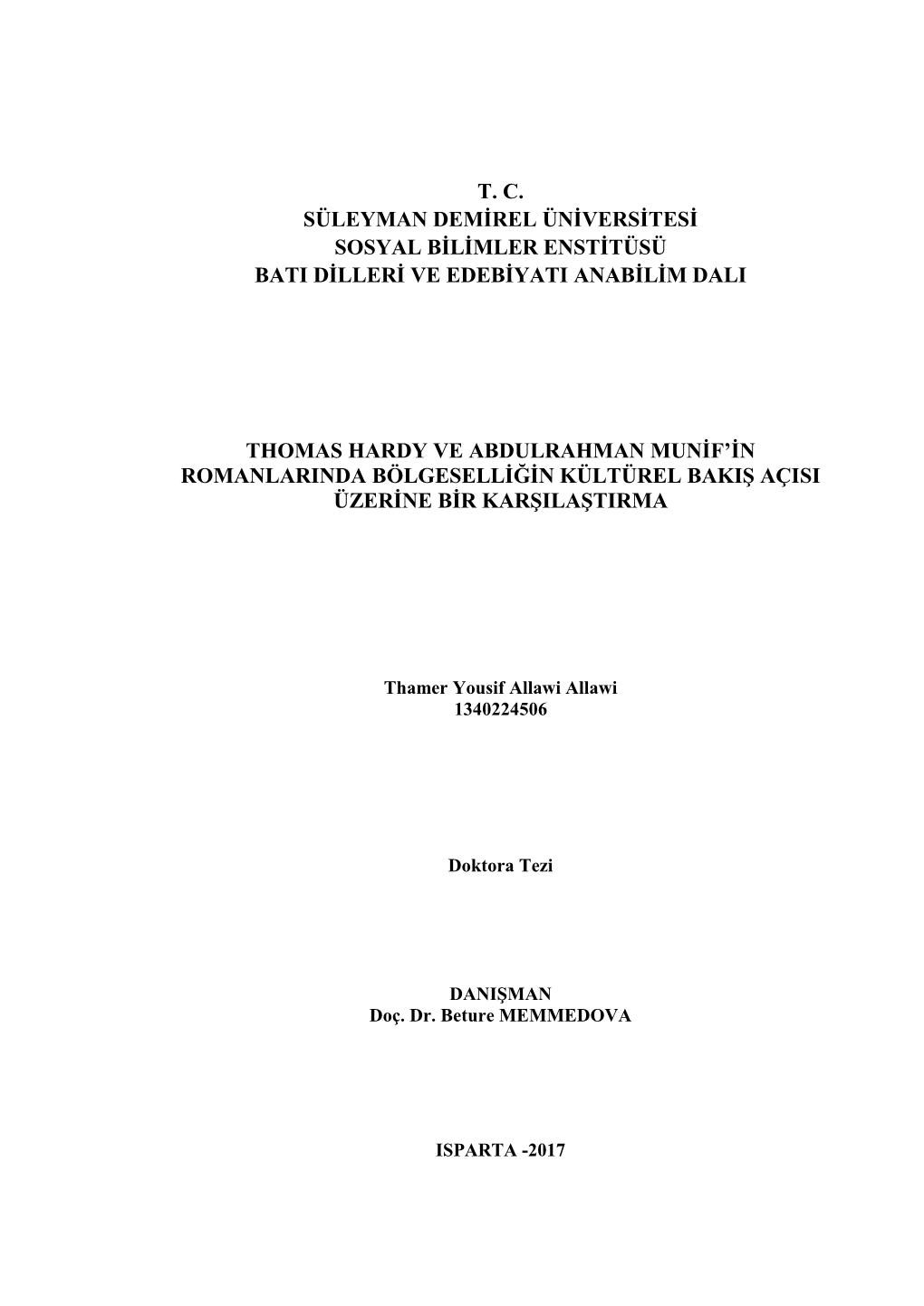 T. C. Süleyman Demġrel Ünġversġtesġ Sosyal Bġlġmler Enstġtüsü Bati Dġllerġ Ve Edebġyati Anabġlġm Dali