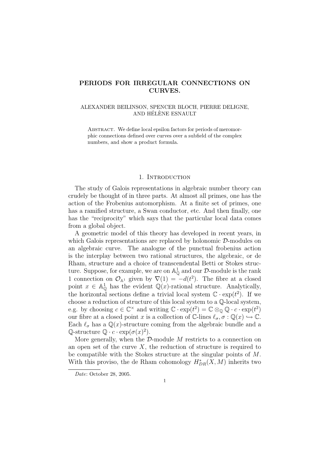 Periods for Irregular Connections on Curves. 1