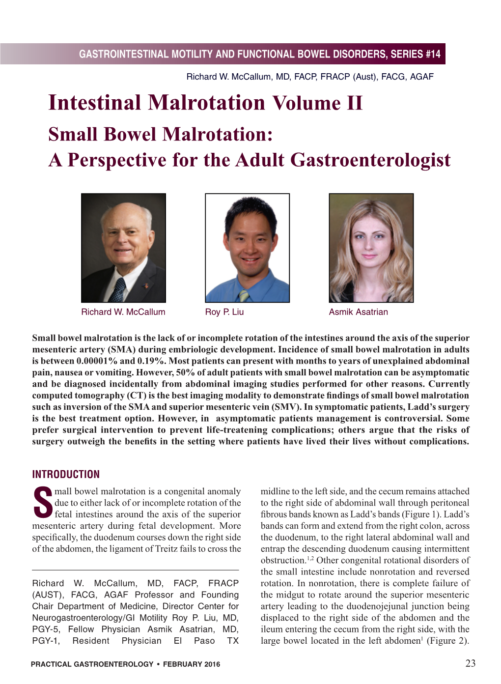 Intestinal Malrotation Volume II Small Bowel Malrotation: a Perspective for the Adult Gastroenterologist