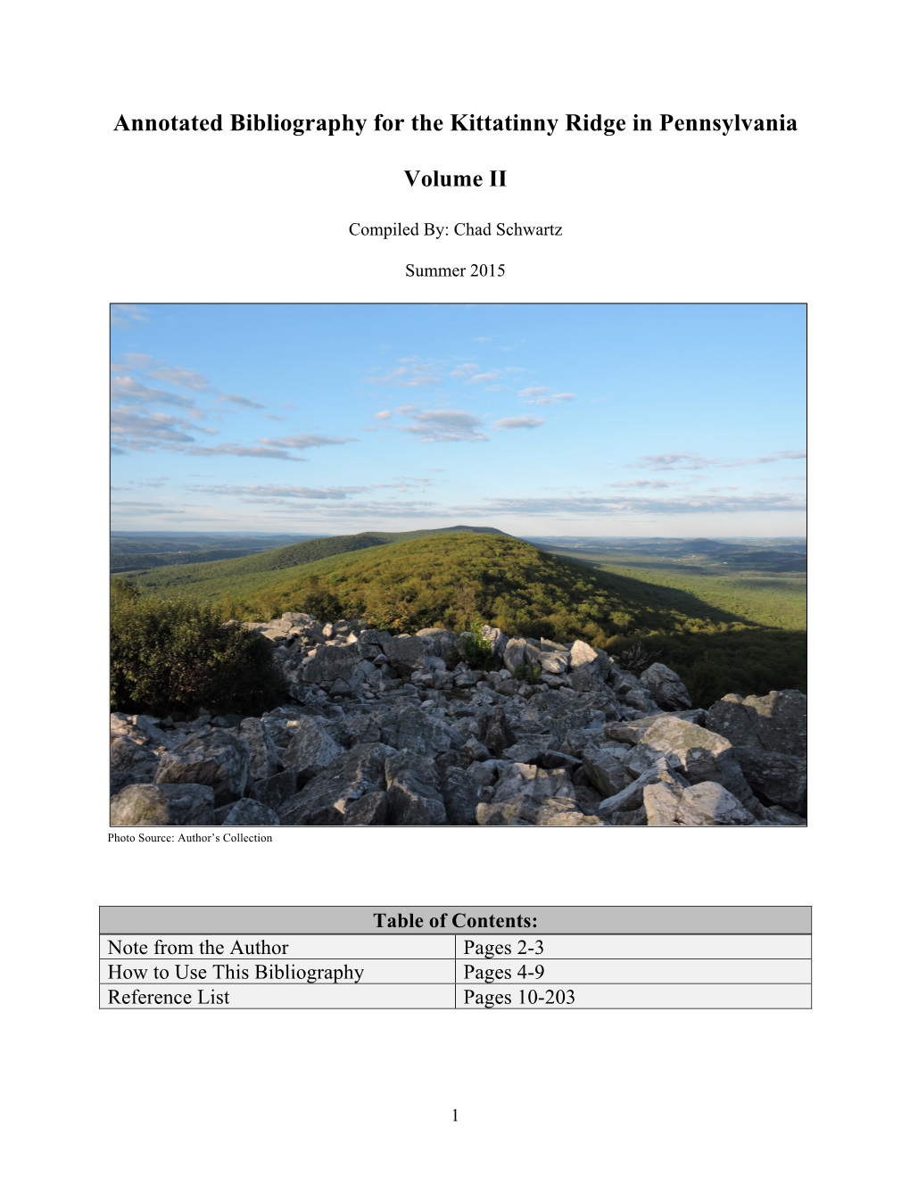 Annotated Bibliography for the Kittatinny Ridge in Pennsylvania