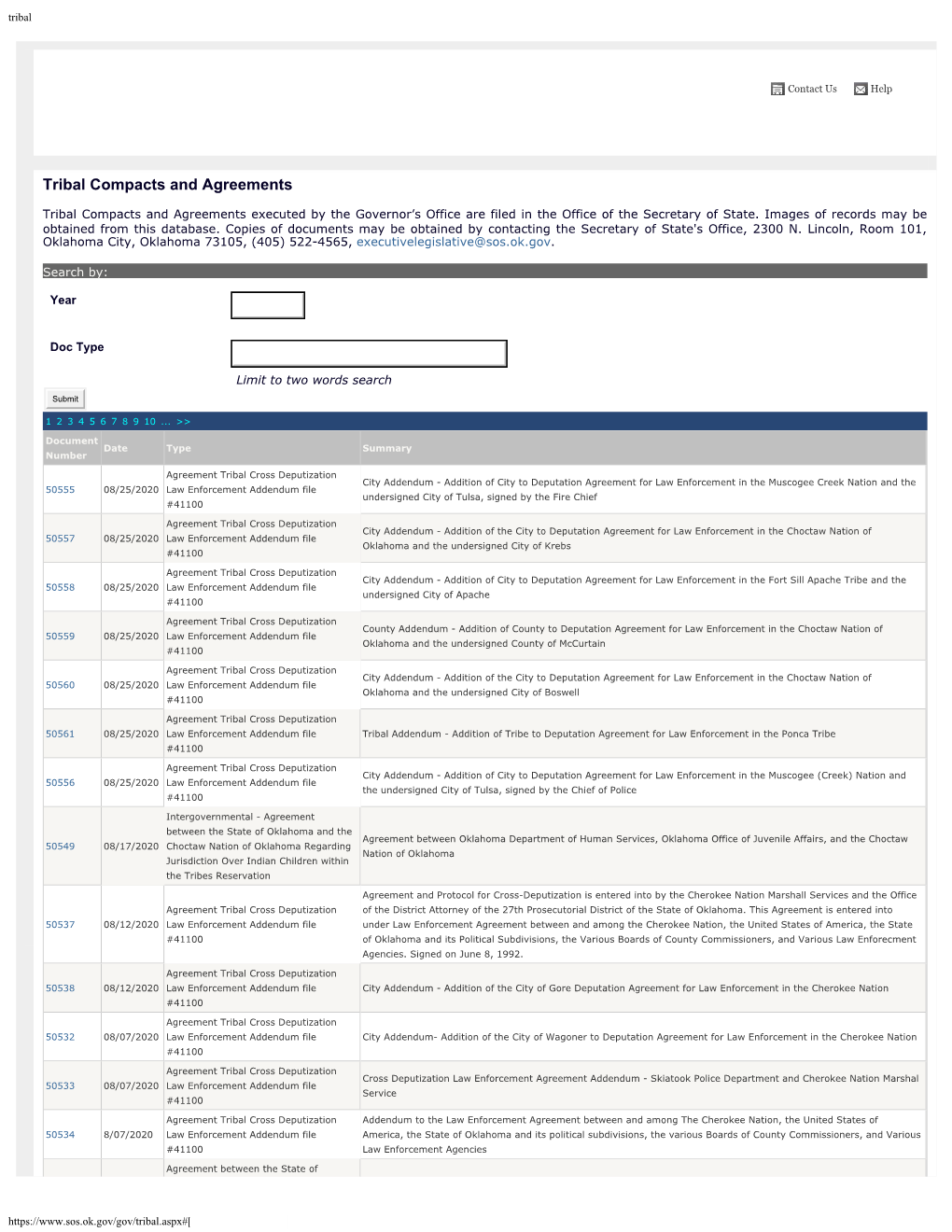 Tribal Compacts and Agreements