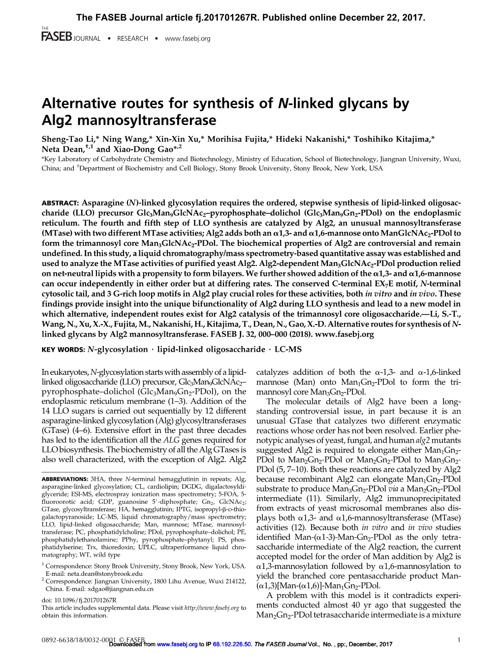 Alternative Routes for Synthesis of N-Linked Glycans by Alg2