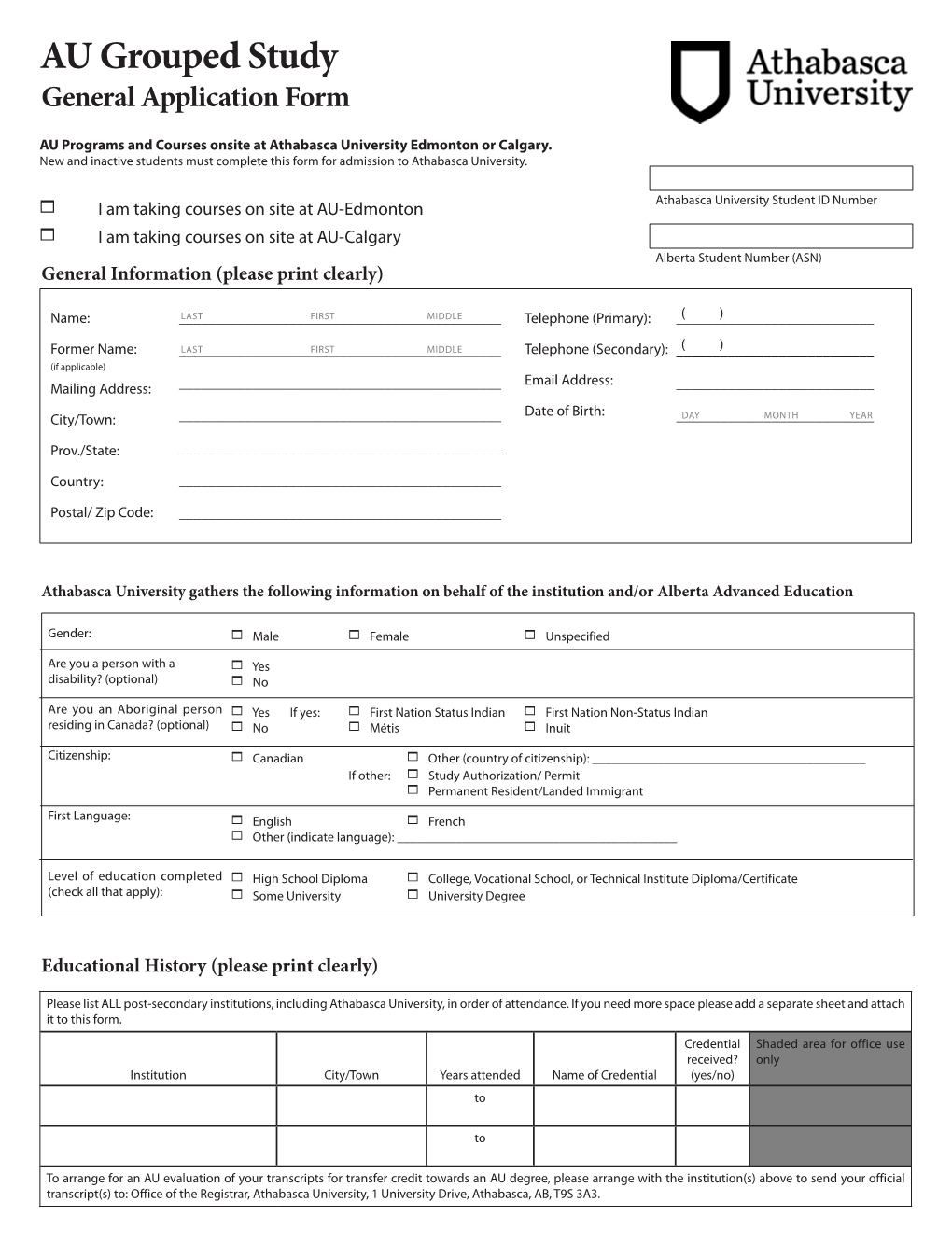AU Grouped Study General Application Form
