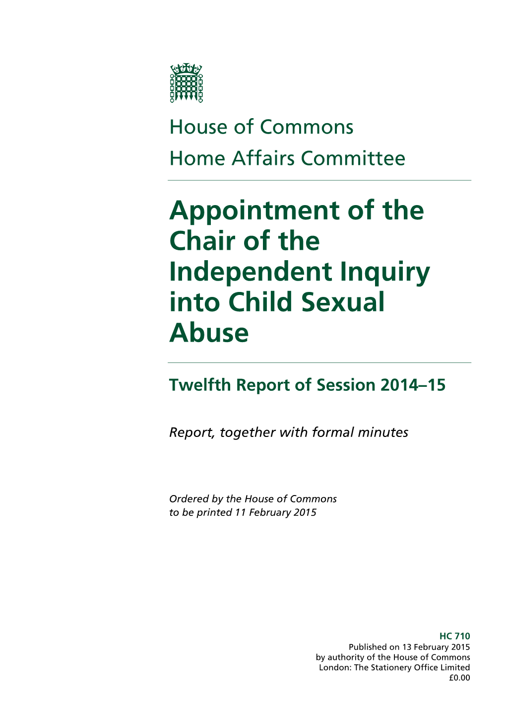 Appointment of the Chair of the Independent Inquiry Into Child Sexual Abuse