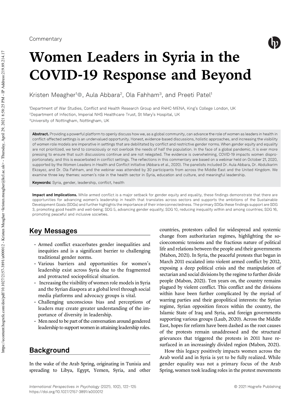 Women Leaders in Syria in the COVID-19 Response and Beyond
