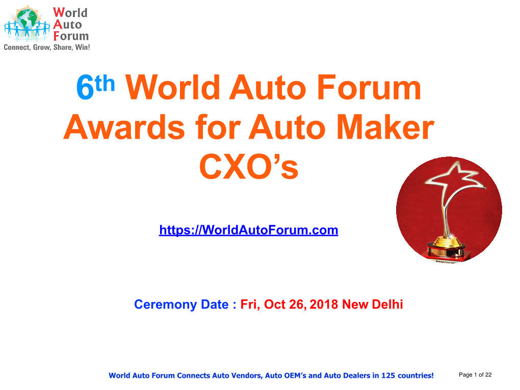 6Th World Auto Forum Awards for Auto Maker CXO's