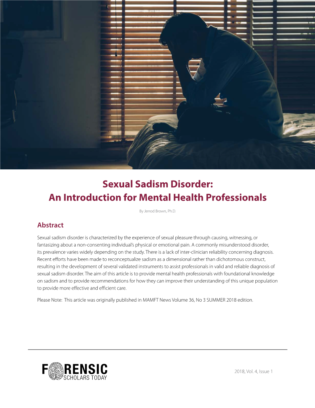 Sexual Sadism Disorder: an Introduction for Mental Health Professionals