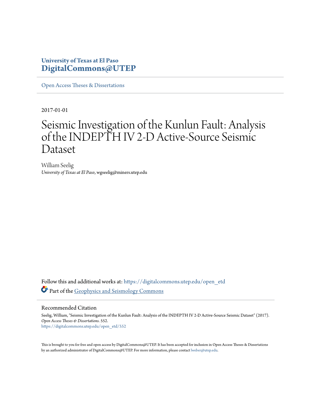 Seismic Investigation of the Kunlun Fault