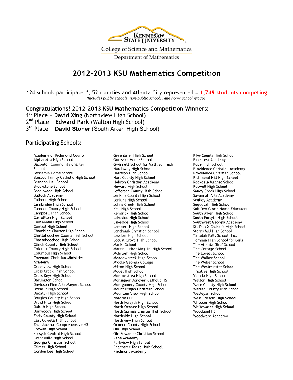 2012-2013 KSU Mathematics Competition