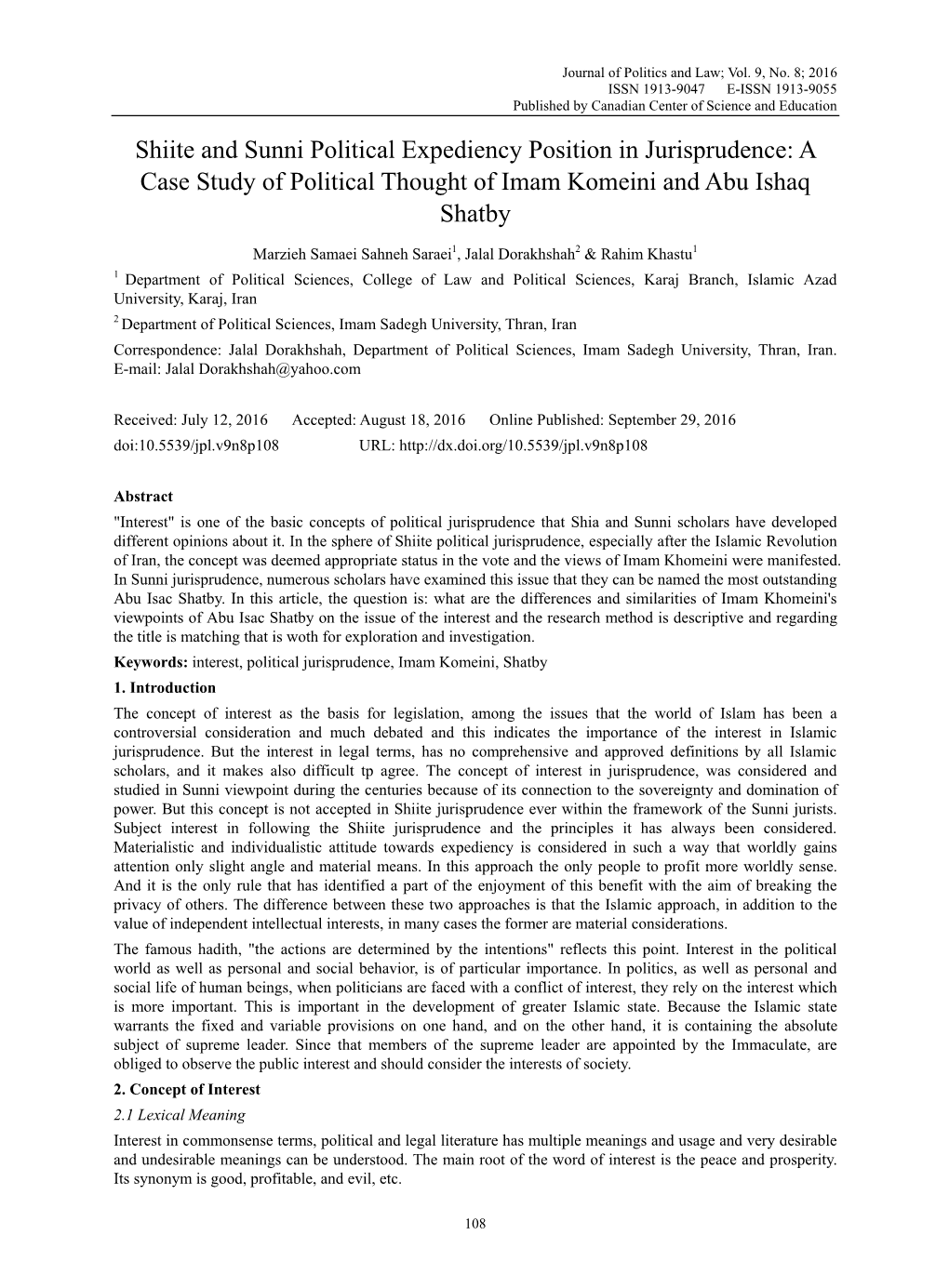 Shiite and Sunni Political Expediency Position in Jurisprudence: a Case Study of Political Thought of Imam Komeini and Abu Ishaq Shatby