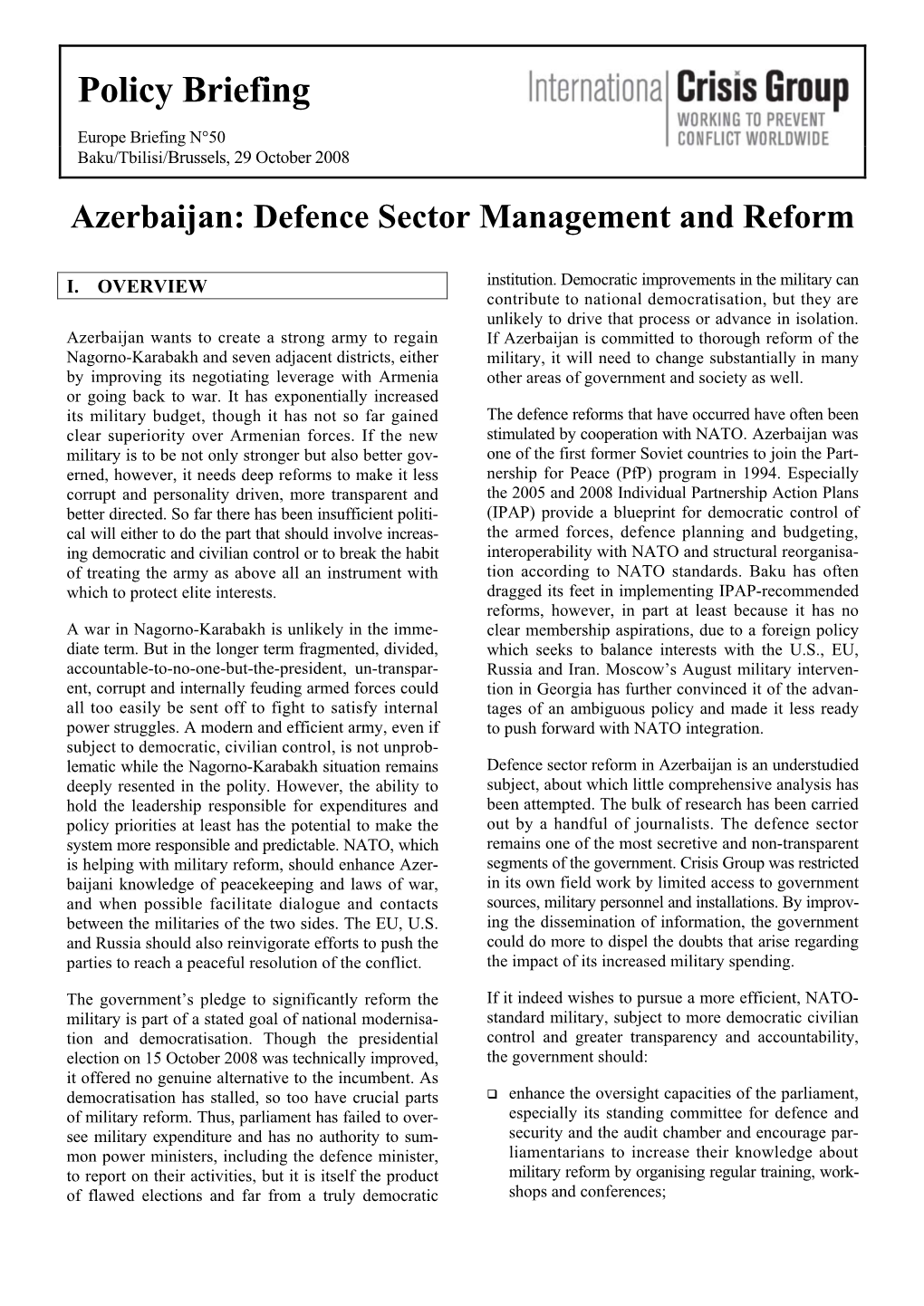 Azerbaijan: Defence Sector Management and Reform