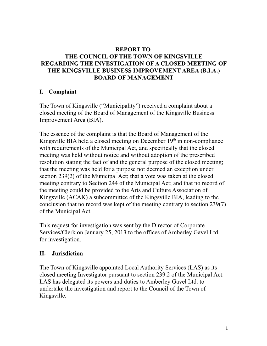 The Council of the Town of Kingsville