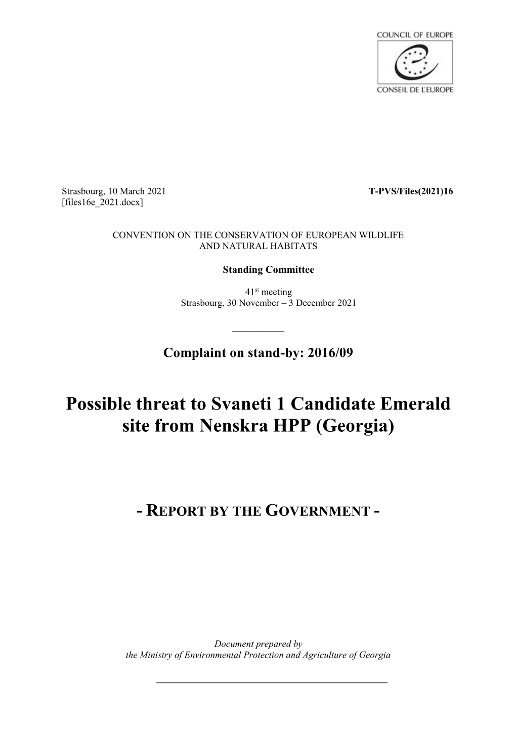 Possible Threat to Svaneti 1 Candidate Emerald Site from Nenskra HPP (Georgia)