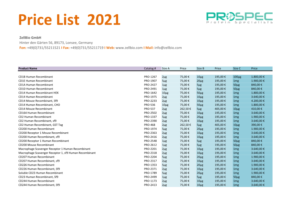 Price List 2021