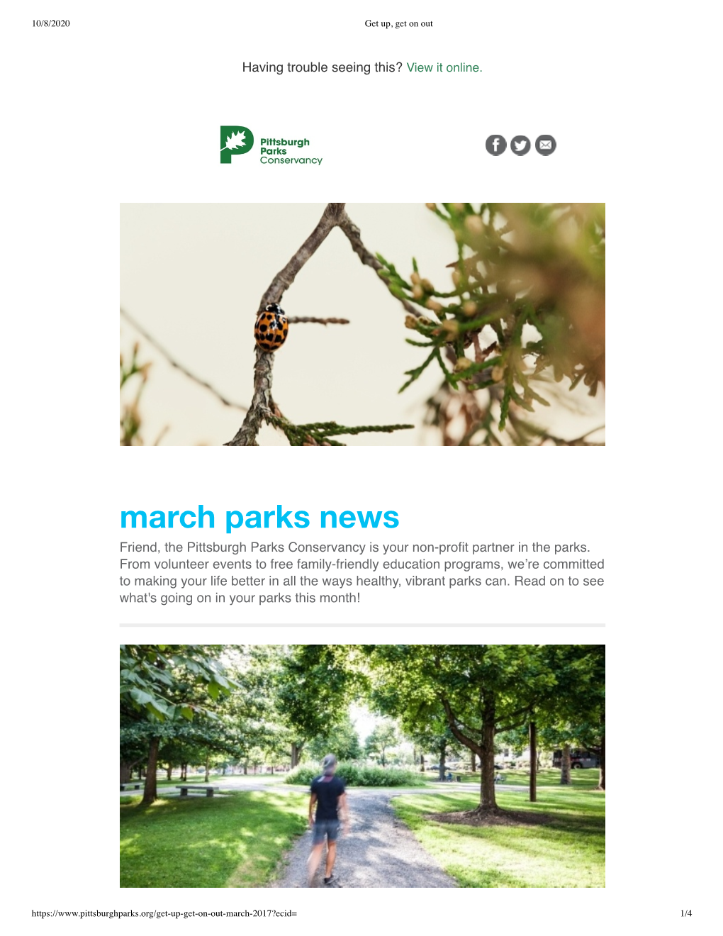 March Parks News Friend, the Pittsburgh Parks Conservancy Is Your Non-Proﬁt Partner in the Parks