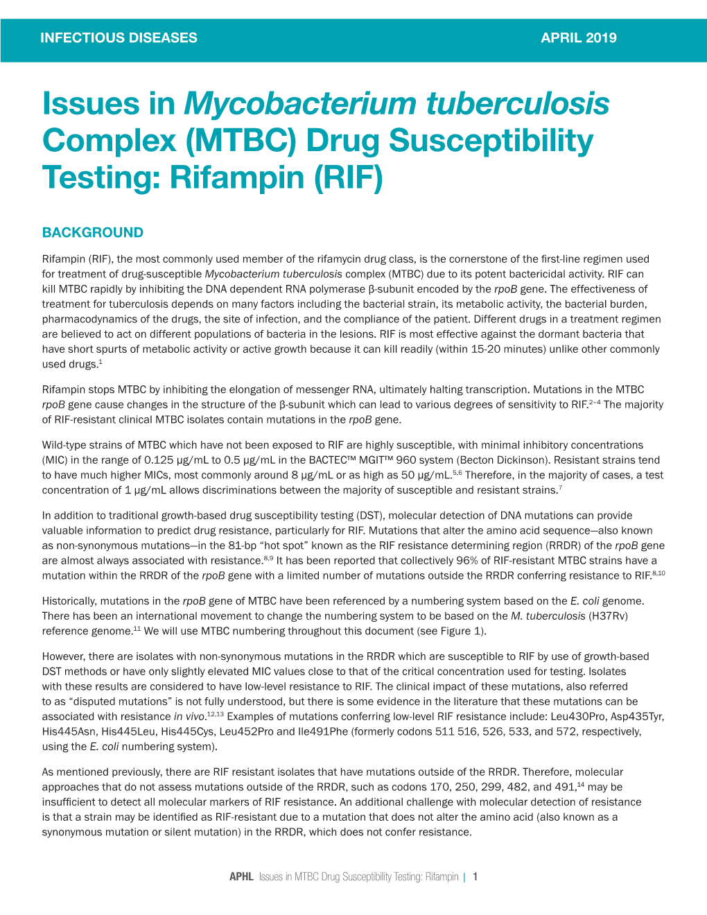 MTBC) Drug Susceptibility Testing: Rifampin (RIF