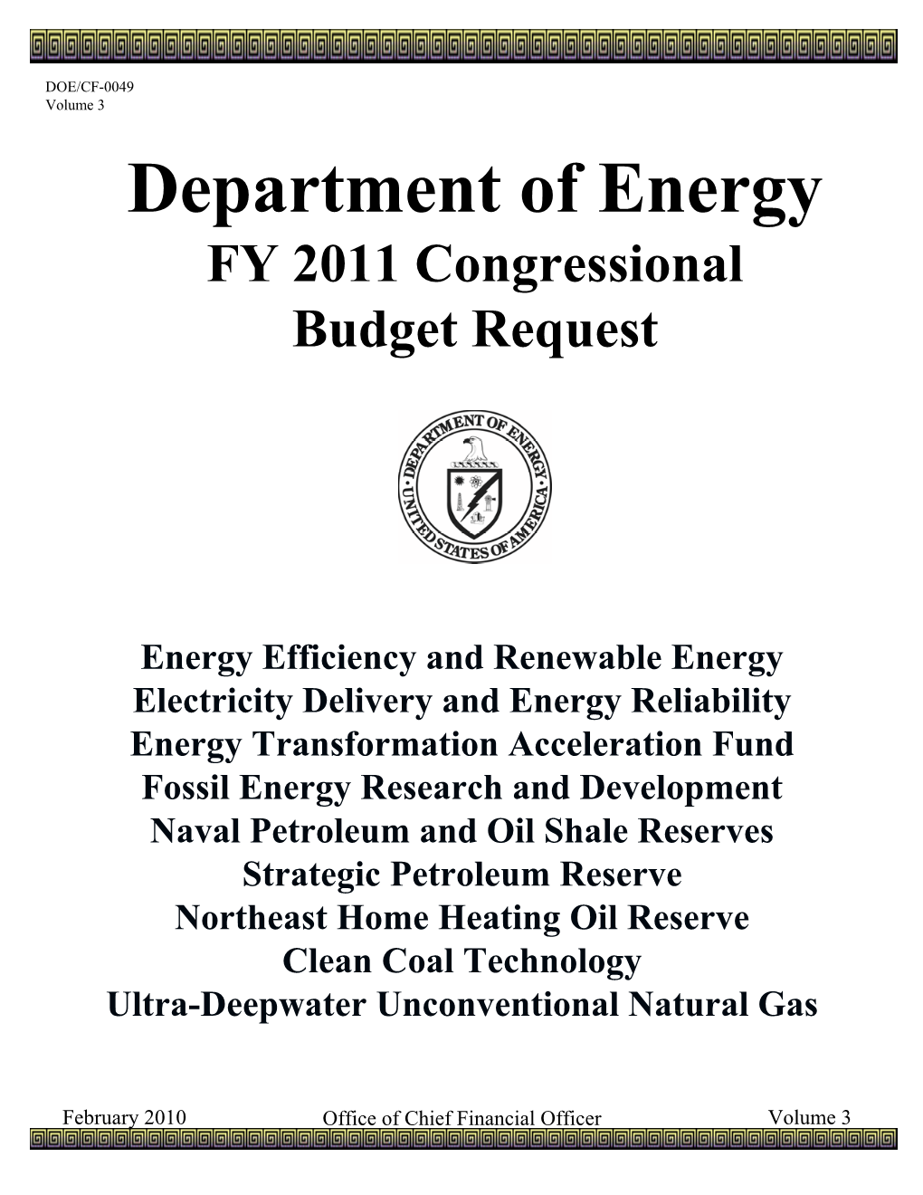 Department of Energy FY11 Congressional Budget Request Cdps