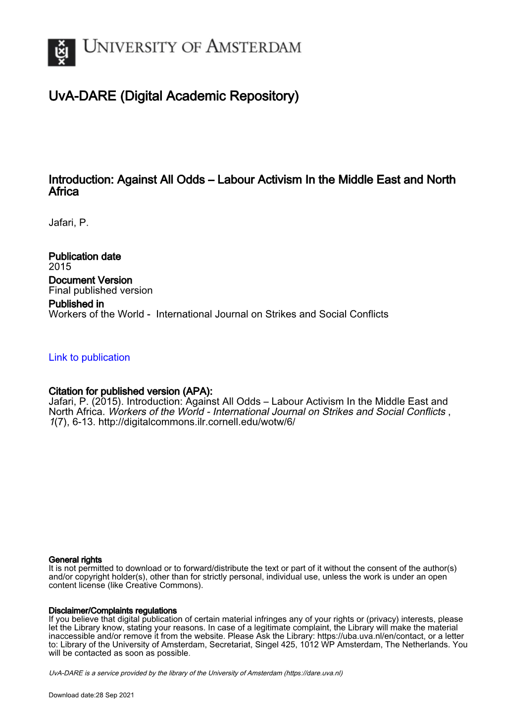 Workers of the World - International Journal on Strikes and Social Conflicts
