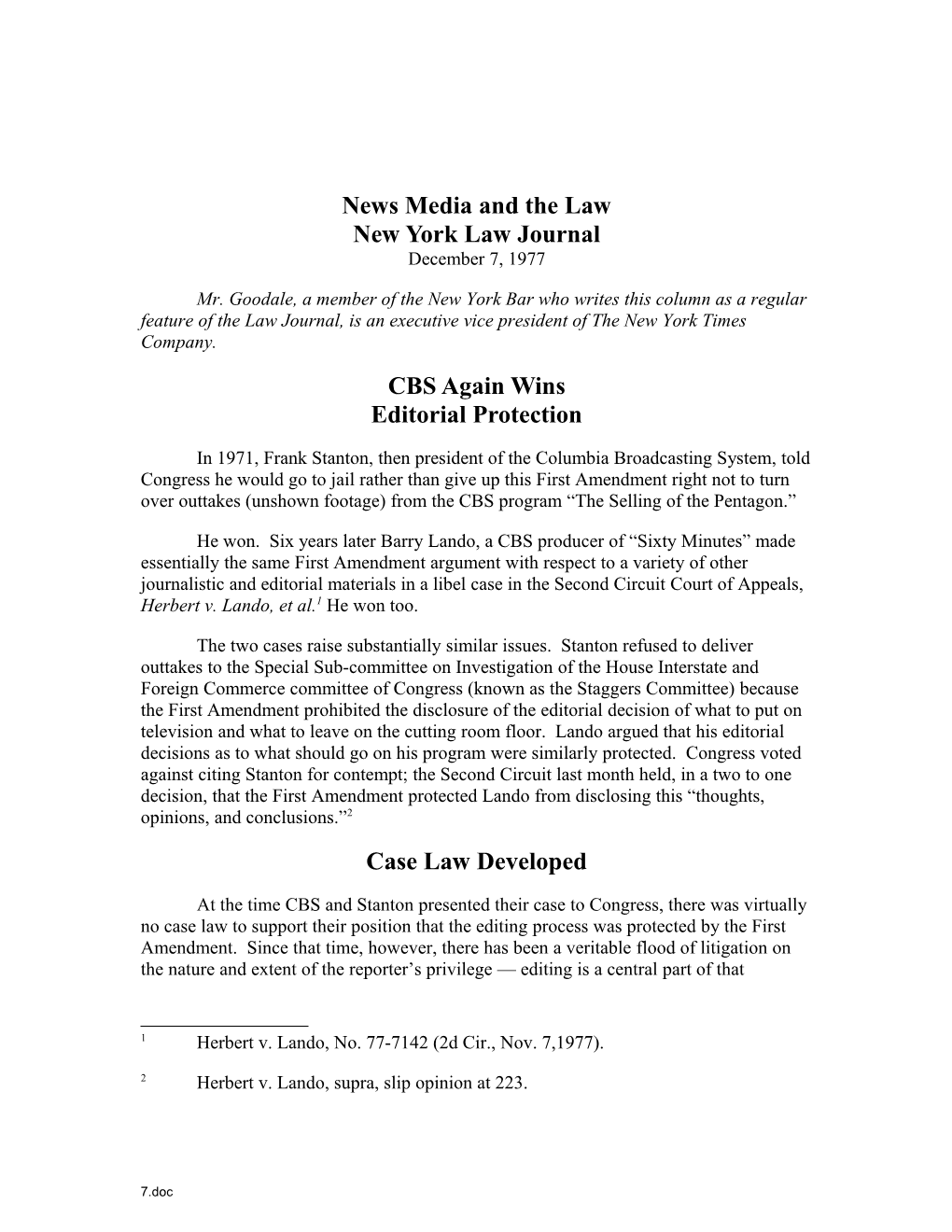 News Media and the Law New York Law Journal December 7, 1977