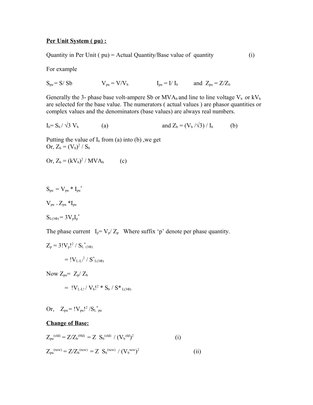 Per Unit System ( Pu)