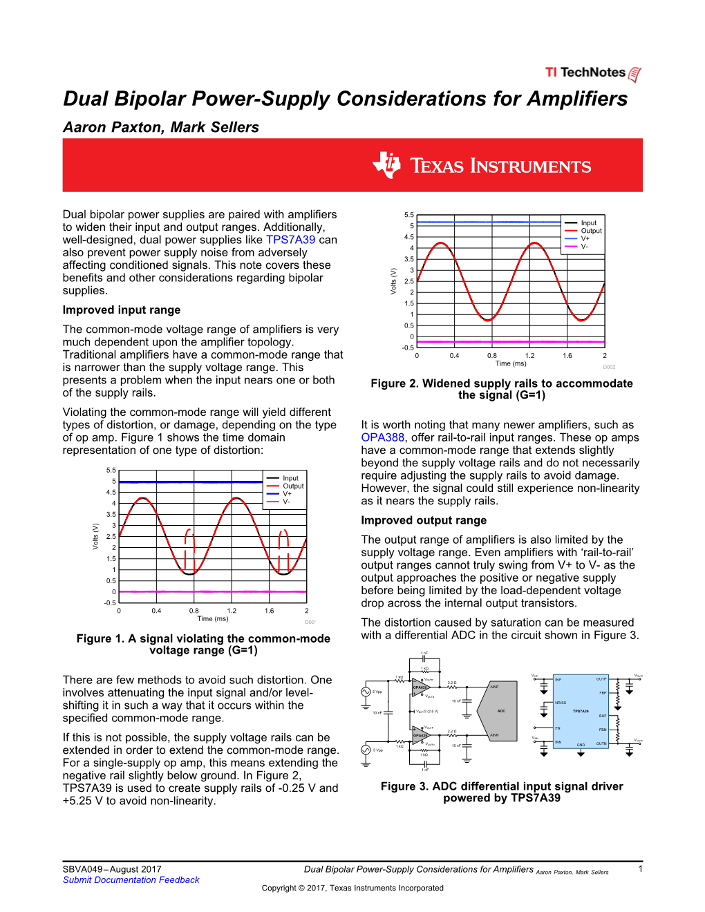 Dual Bipolar Power-Supply Considerations for Amplifiers Aaron Paxton, Mark Sellers