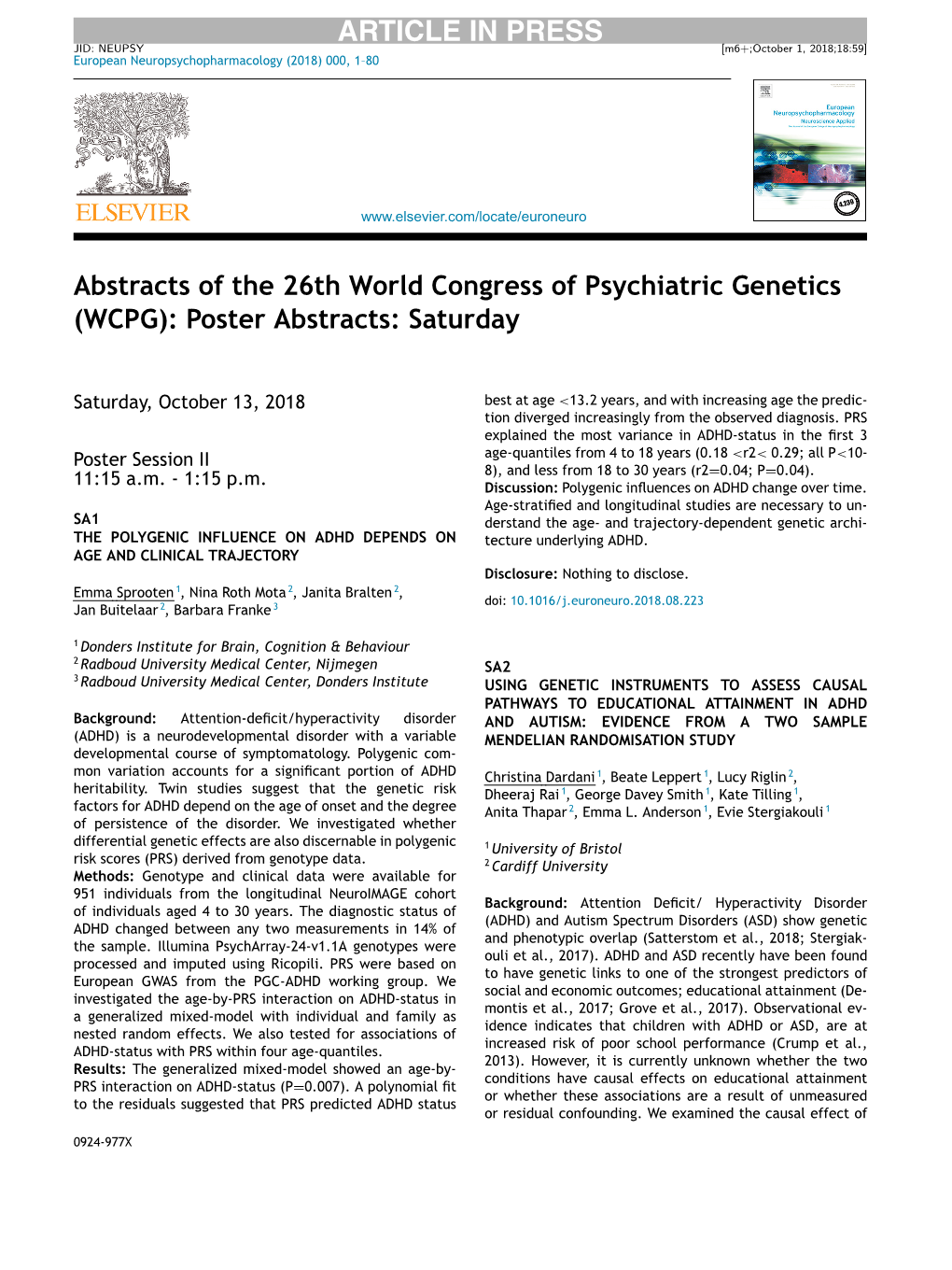 (WCPG): Poster Abstracts: Saturday