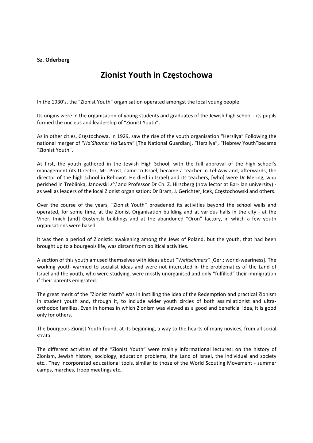 Zionist Youth in Częstochowa