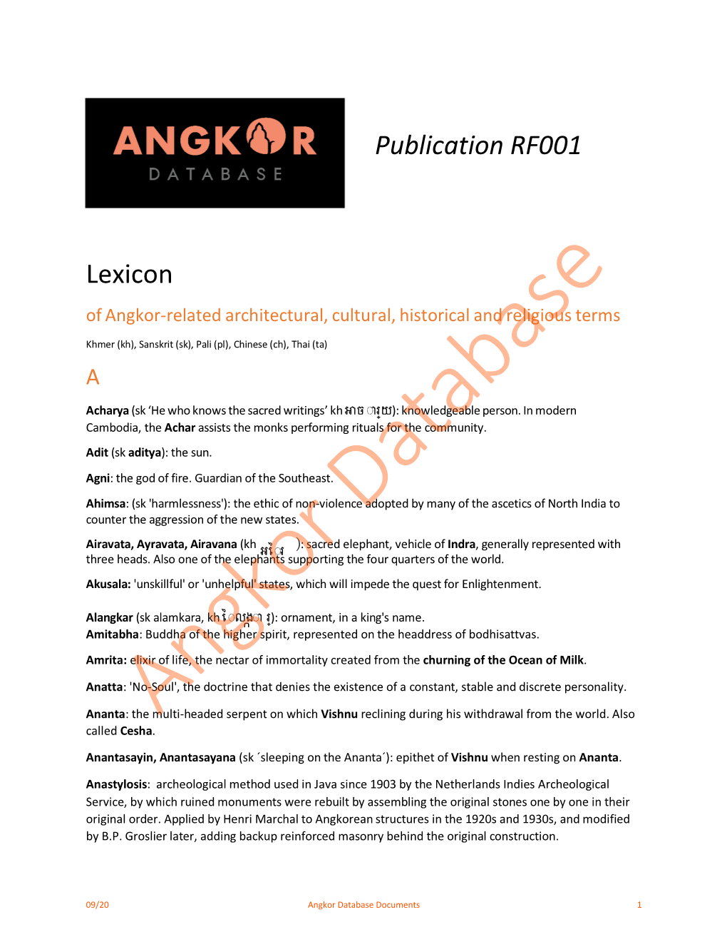 Publication RF001 Lexicon