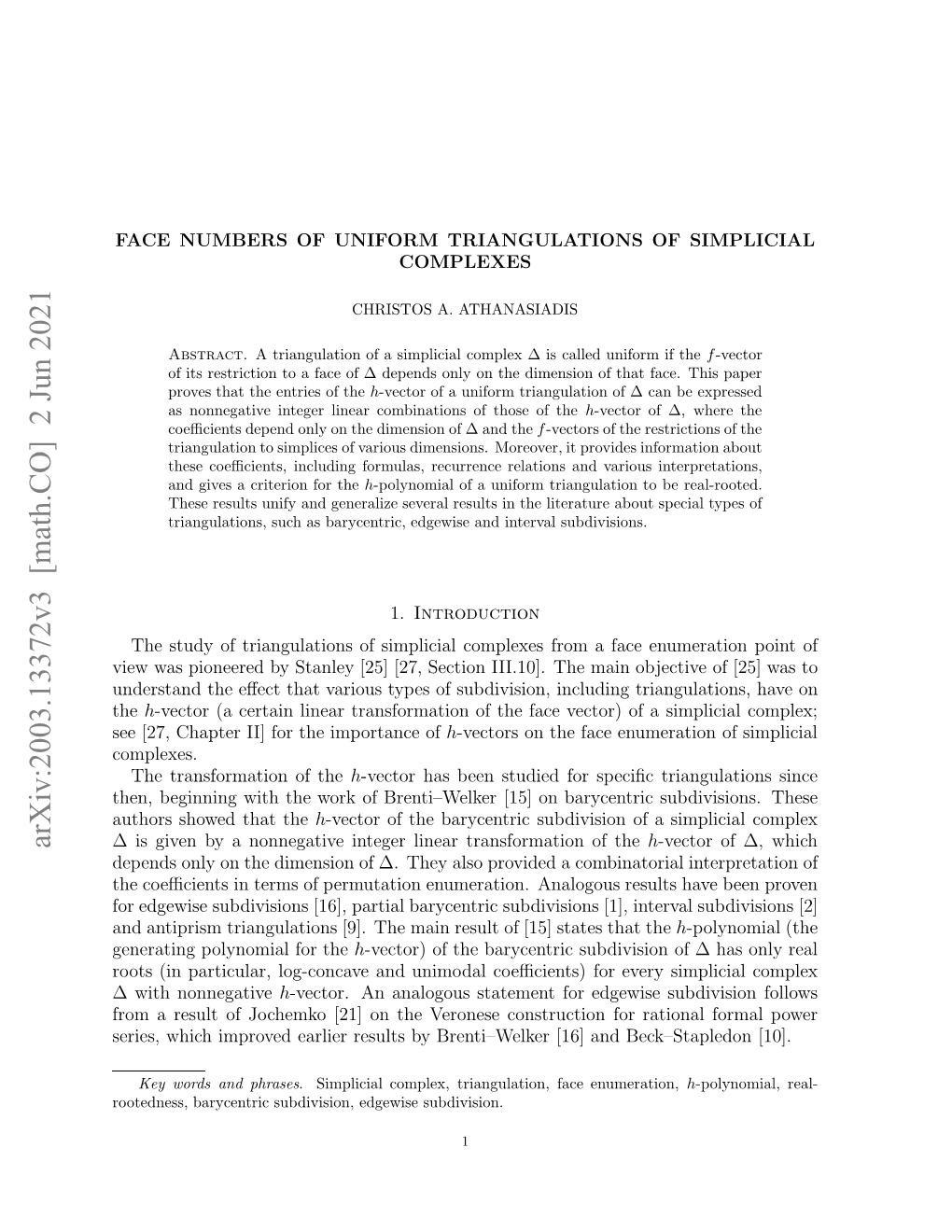 Arxiv:2003.13372V3 [Math.CO] 2 Jun 2021 Otdes Ayeti Udvso,Egws Subdivision