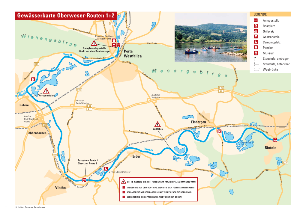 Gewässerkarte Oberweser-Routen 1+2 LEGENDE