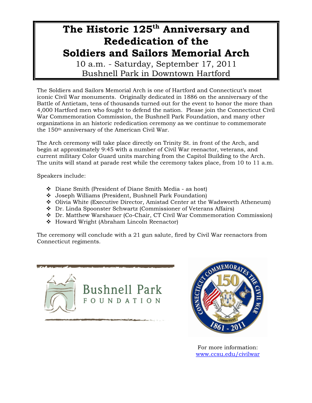 The Historic 125Th Anniversary and Rededication of the Soldiers and Sailors Memorial Arch 10 A.M