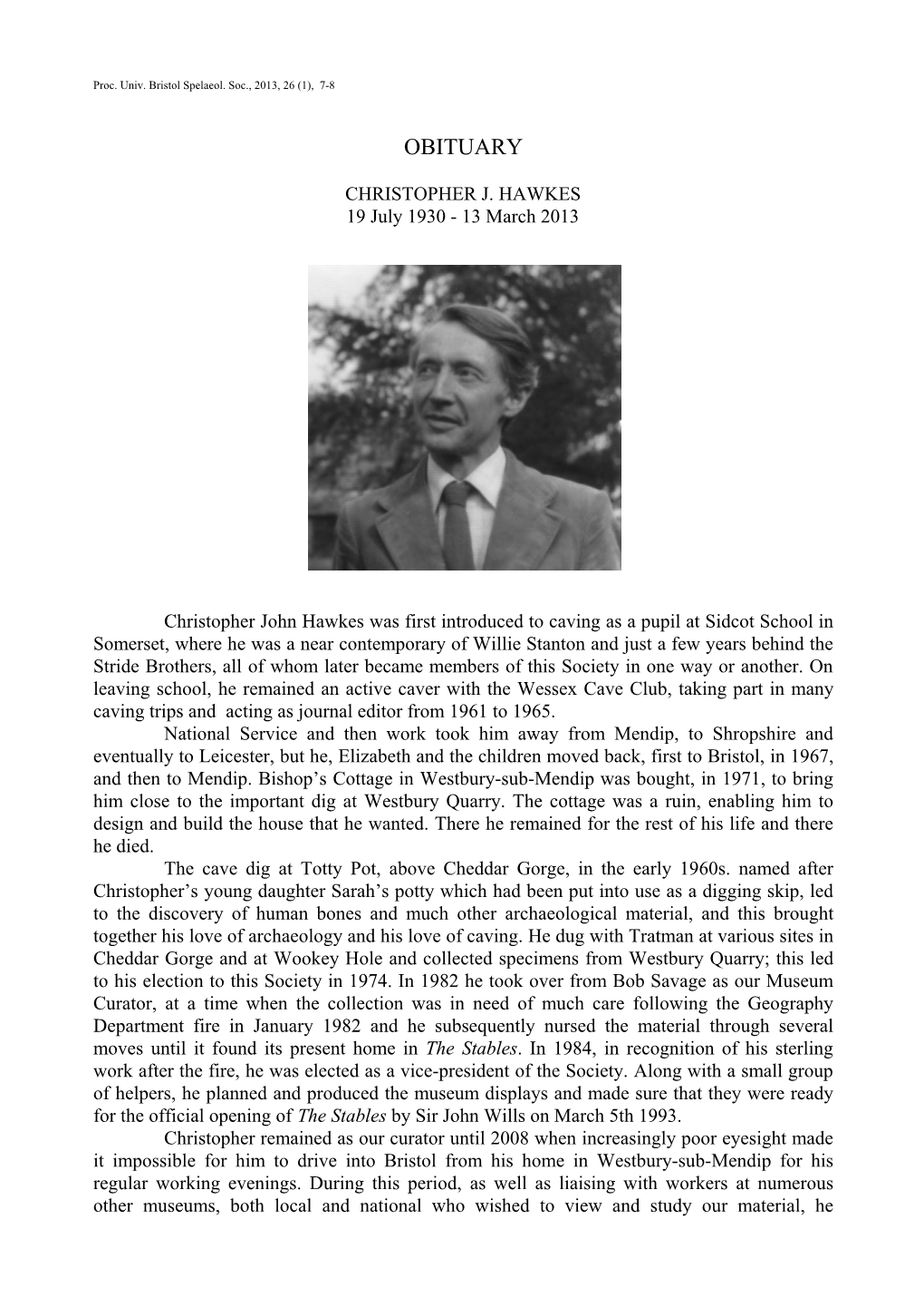 Obituary Christopher J. Hawkes