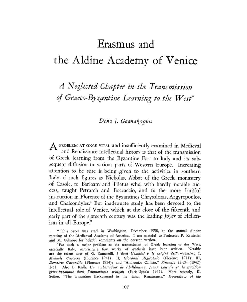 The Aldine Academy of Venice: a Neglected Chapter in the