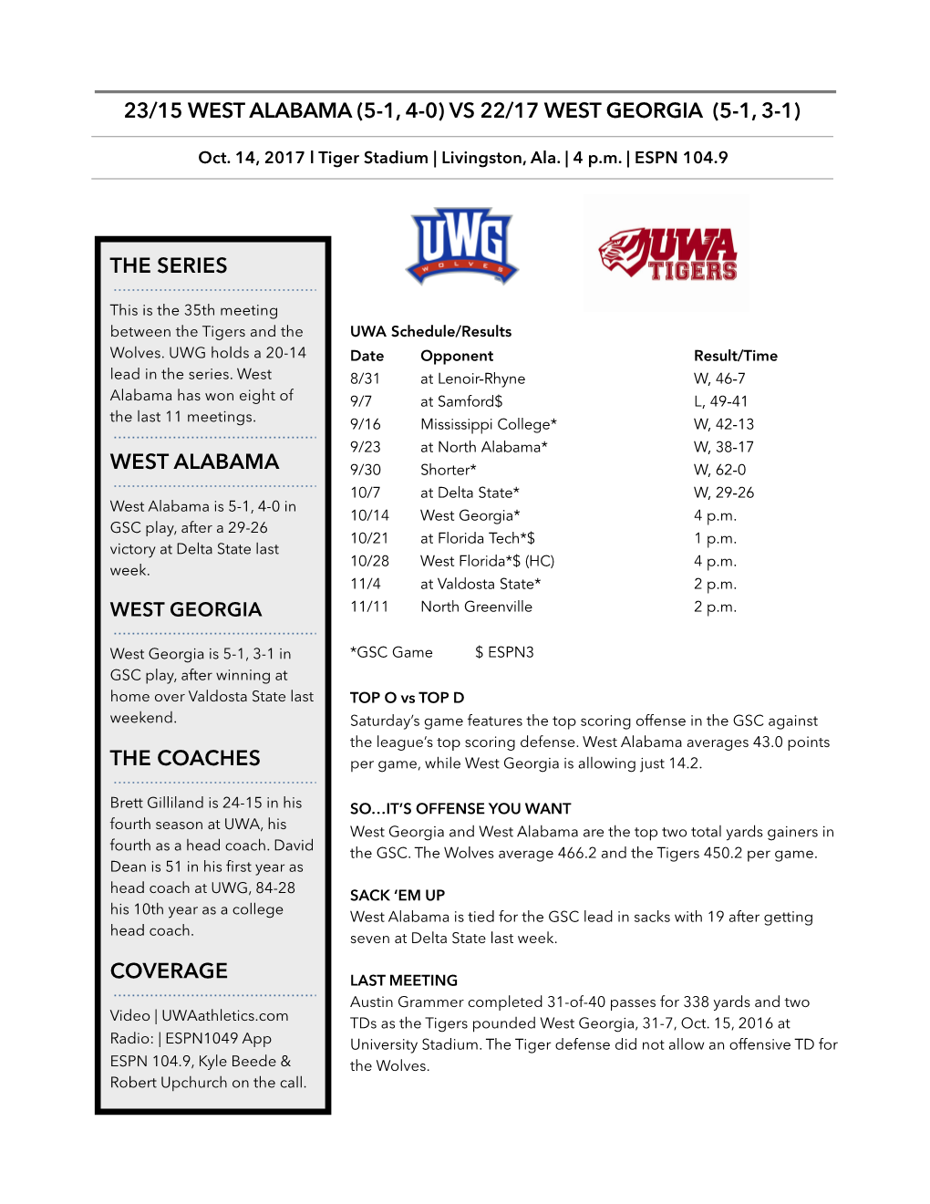 The Series West Alabama the Coaches Coverage 23/15