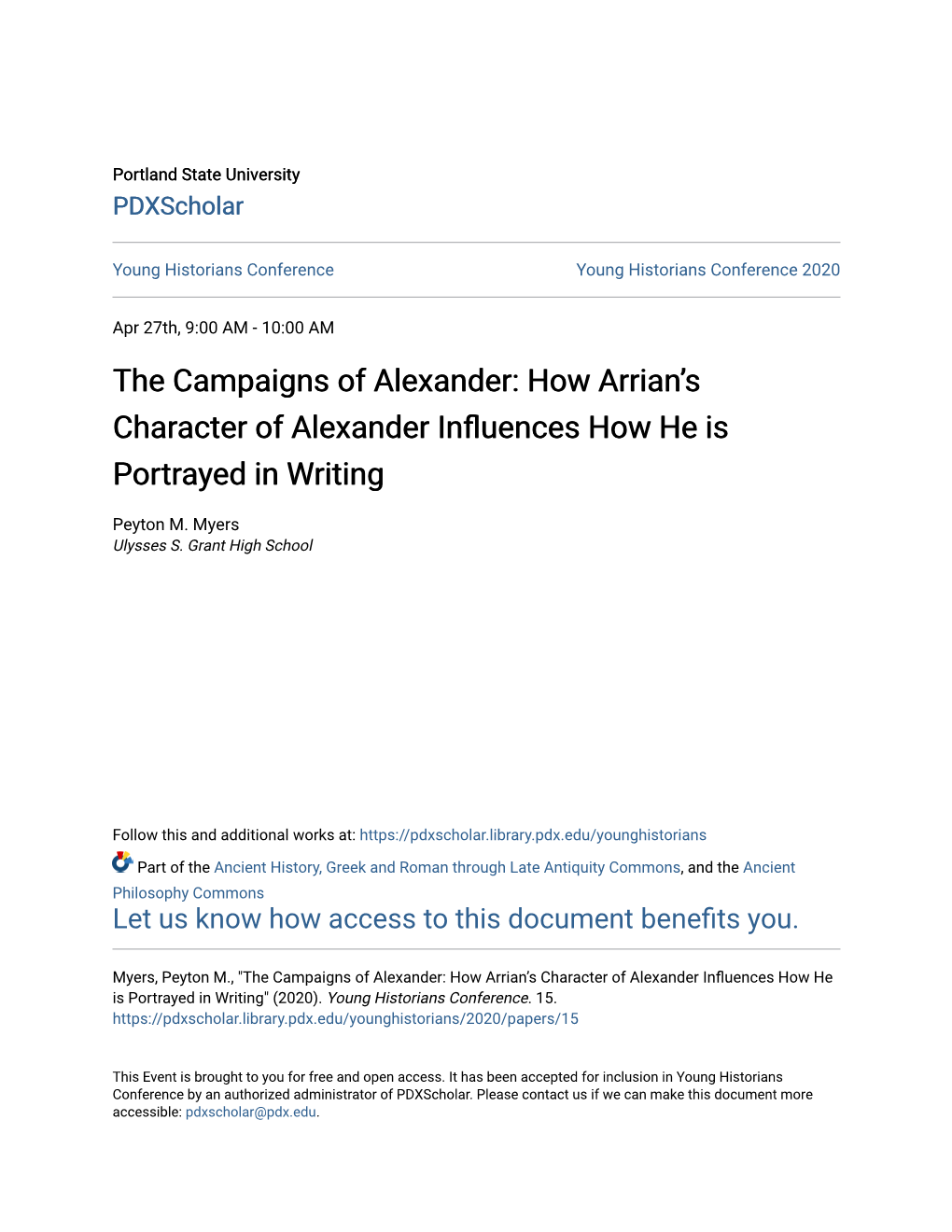 How Arrian's Character of Alexander Influences How He Is Portrayed In