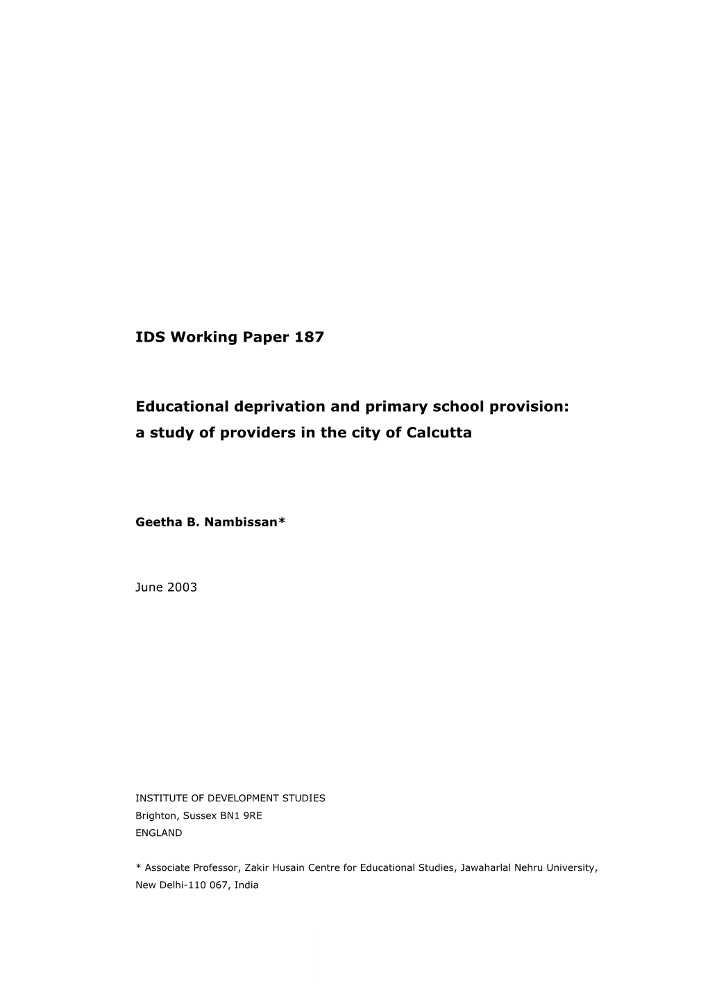 IDS Working Paper 187 Educational Deprivation And