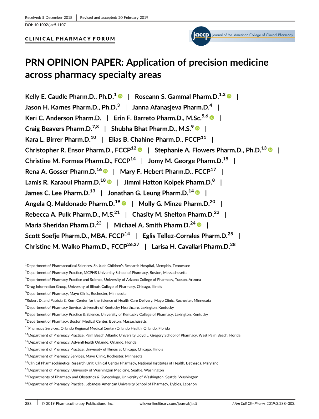 Application of Precision Medicine Across Pharmacy Specialty Areas