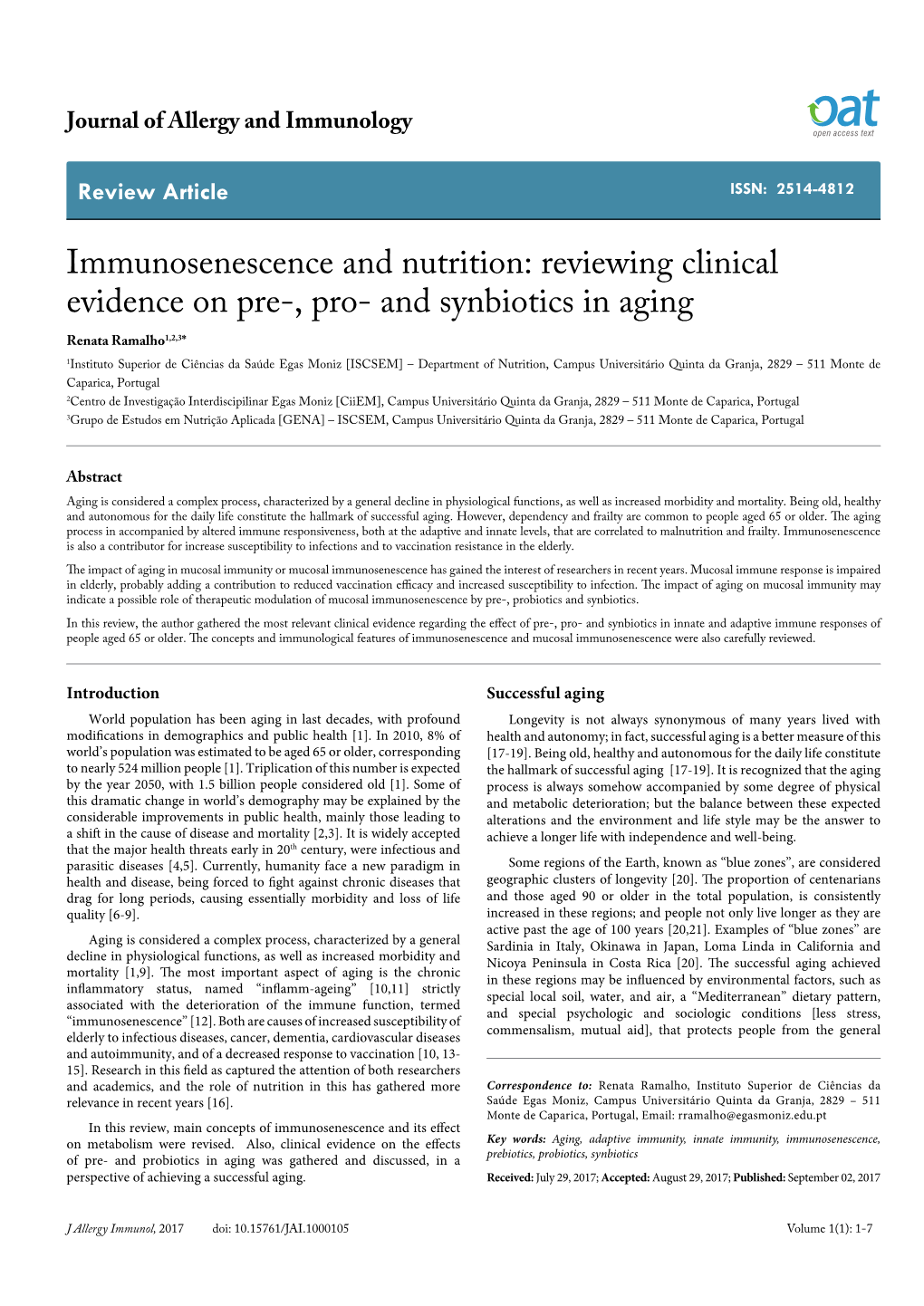 Immunosenescence and Nutrition: Reviewing Clinical