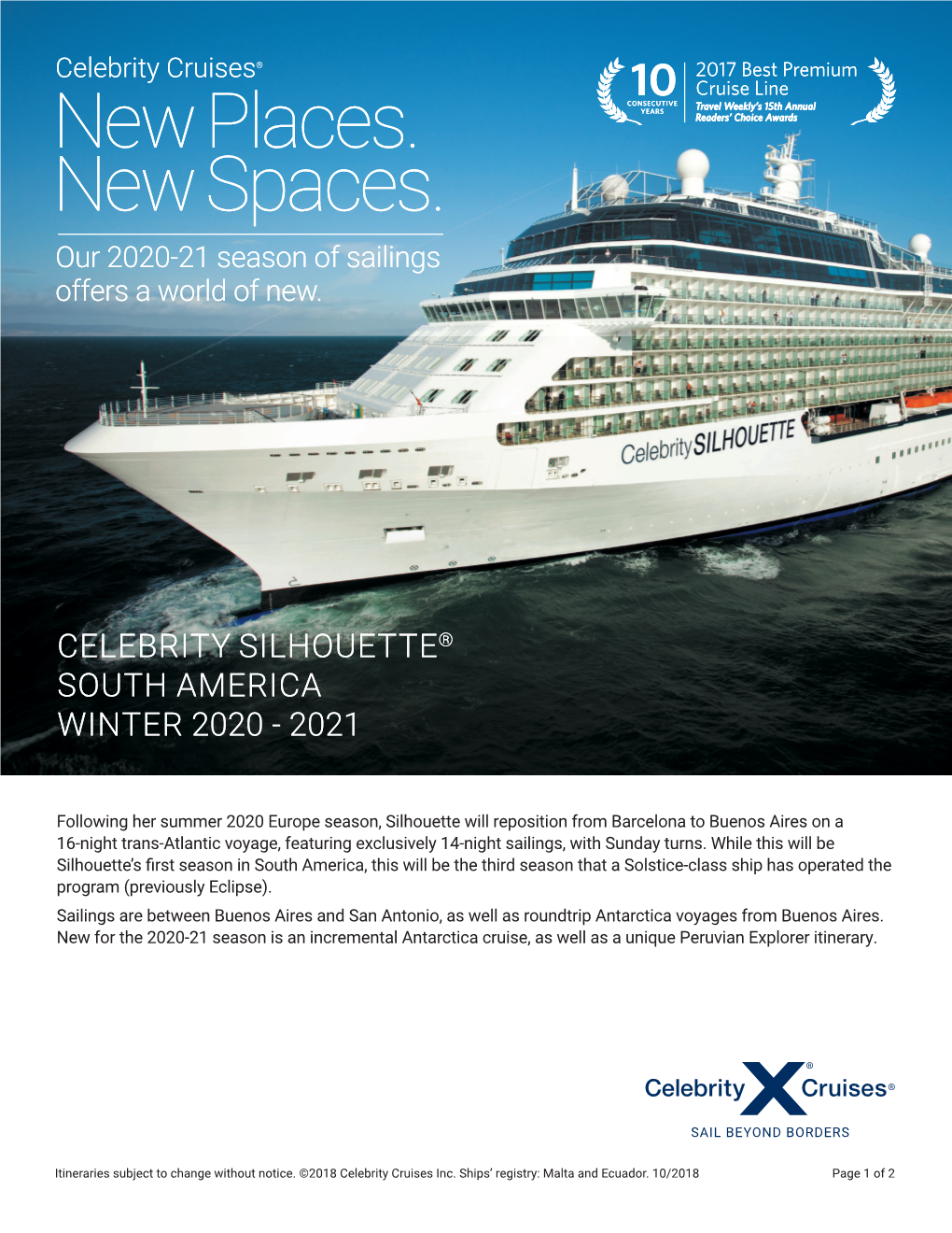 Celebrity Silhouette® South America Winter 2020 - 2021