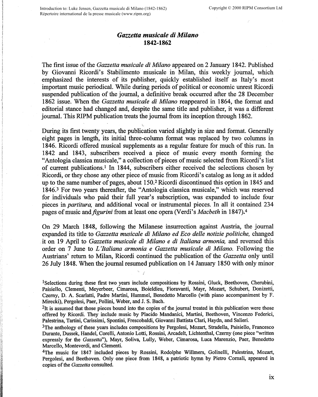 Gazzetta Musicale Di Milano (1842-1862) Copyright © 2000 RIPM Consortium Ltd Répertoire International De La Presse Musicale (