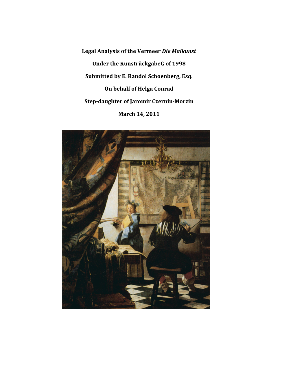 Legal Analysis of the Vermeer Die Malkunst