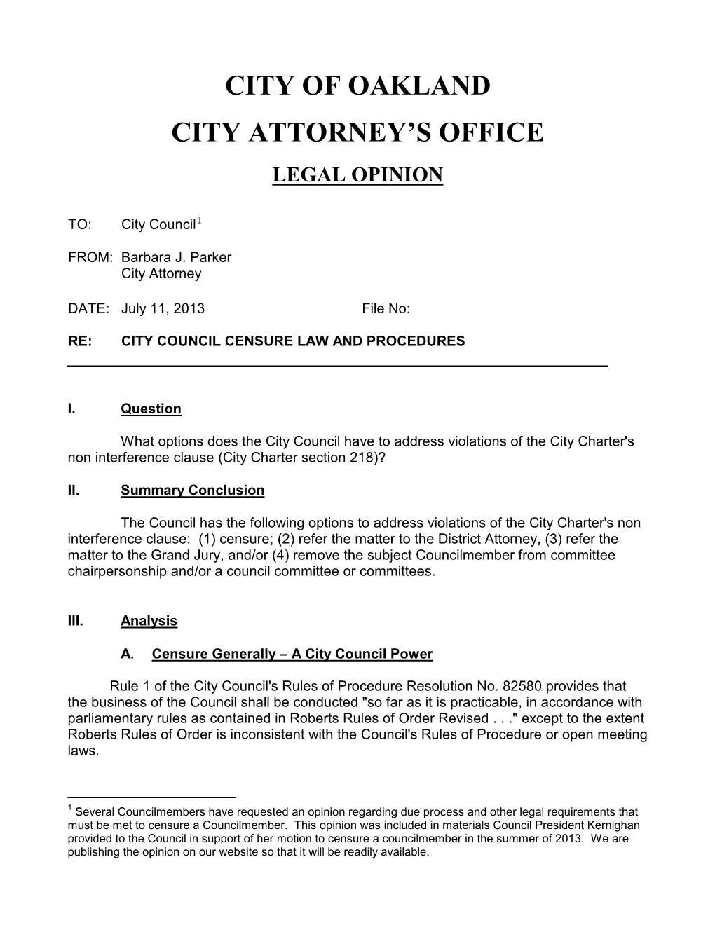 CITY COUNCIL CENSURE LAW and PROCEDURES 7 11 2013.Pdf