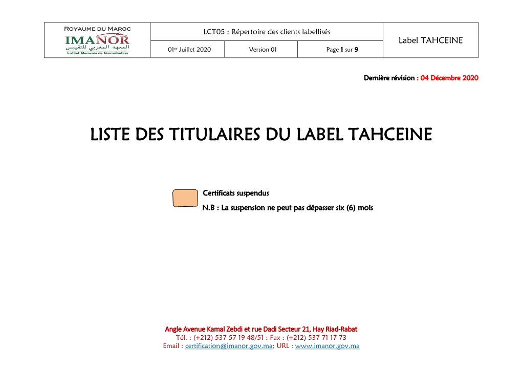Liste Des Titulaires Du Label Tahceine