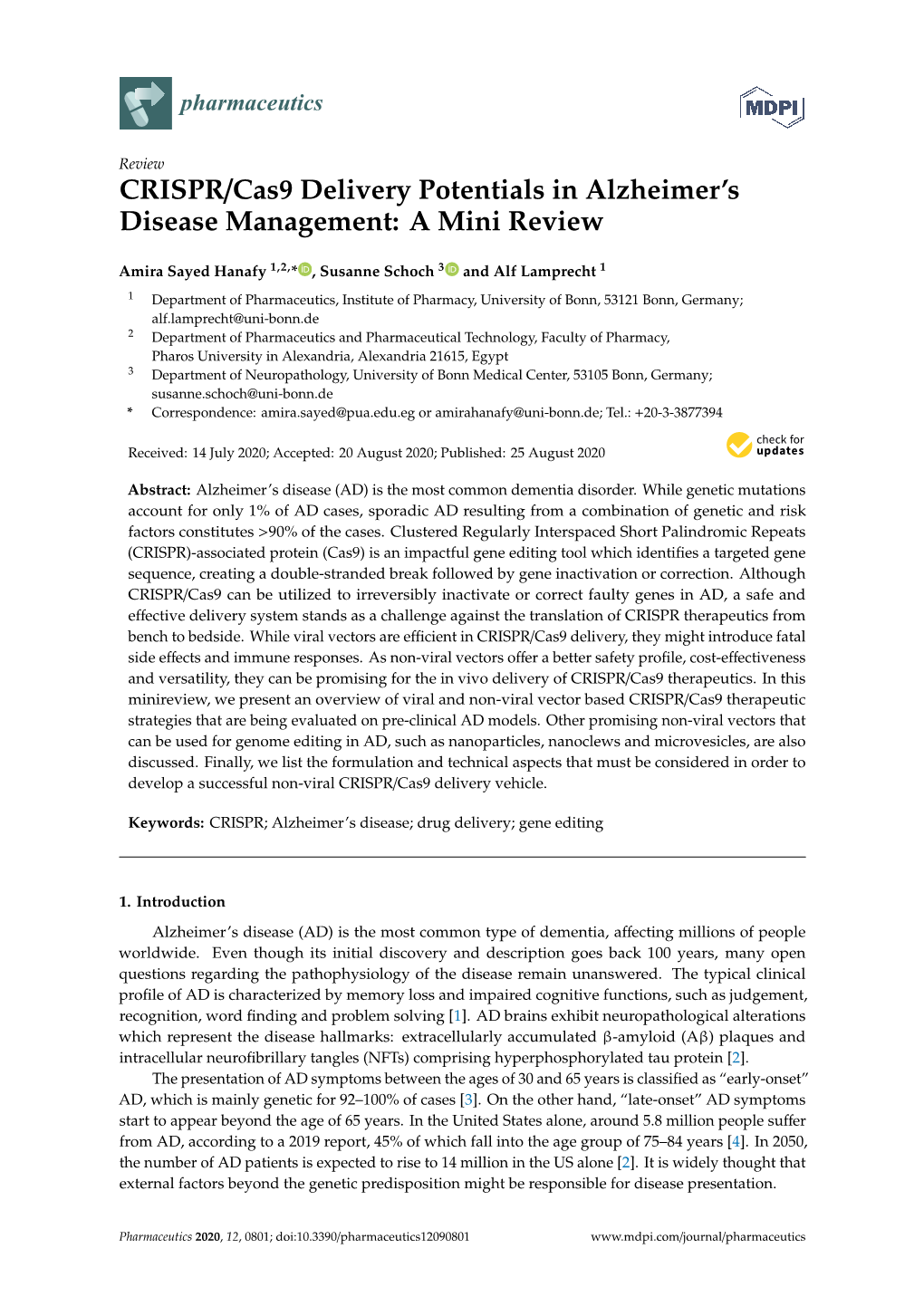 CRISPR/Cas9 Delivery Potentials in Alzheimer's Disease Management