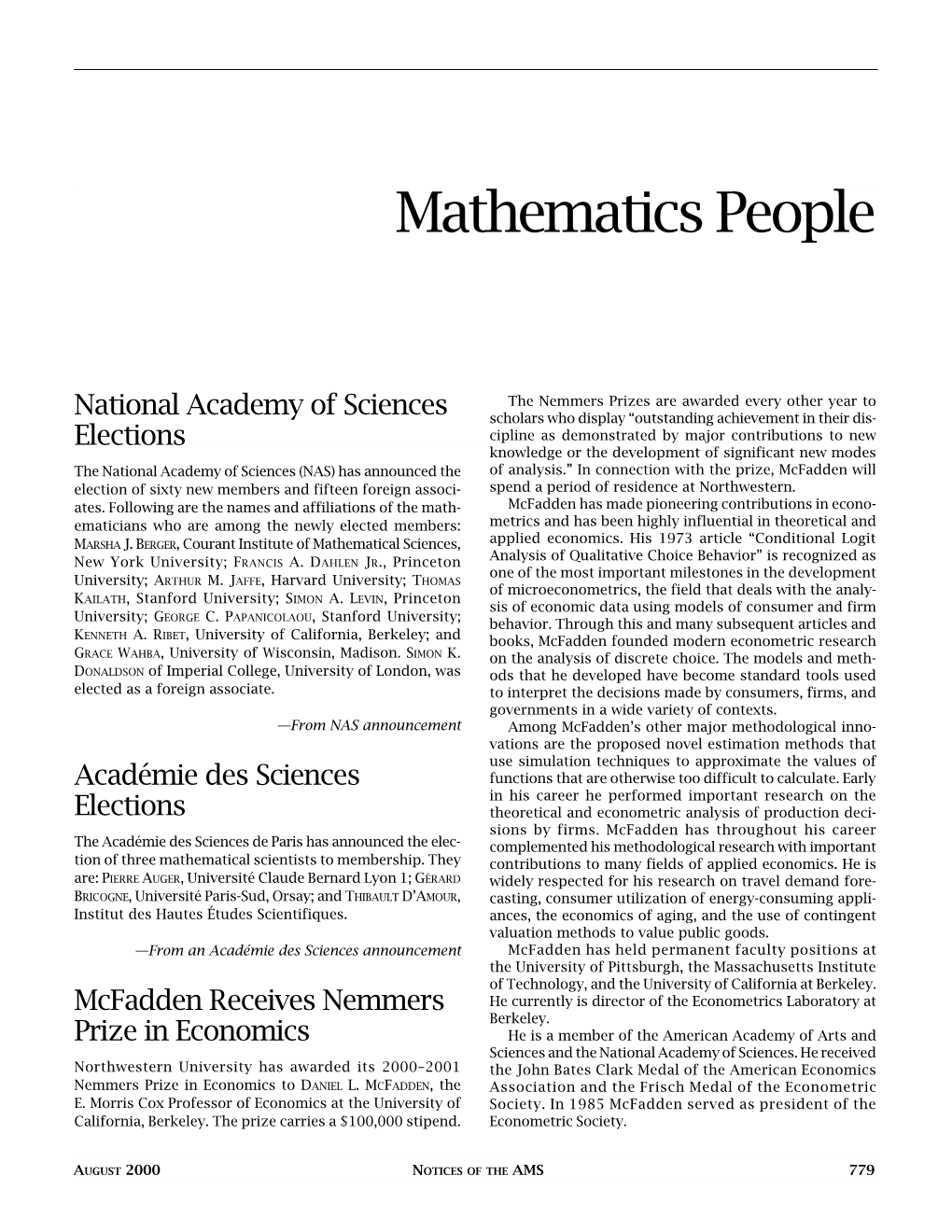 Mathematics People, Volume 47, Number 7