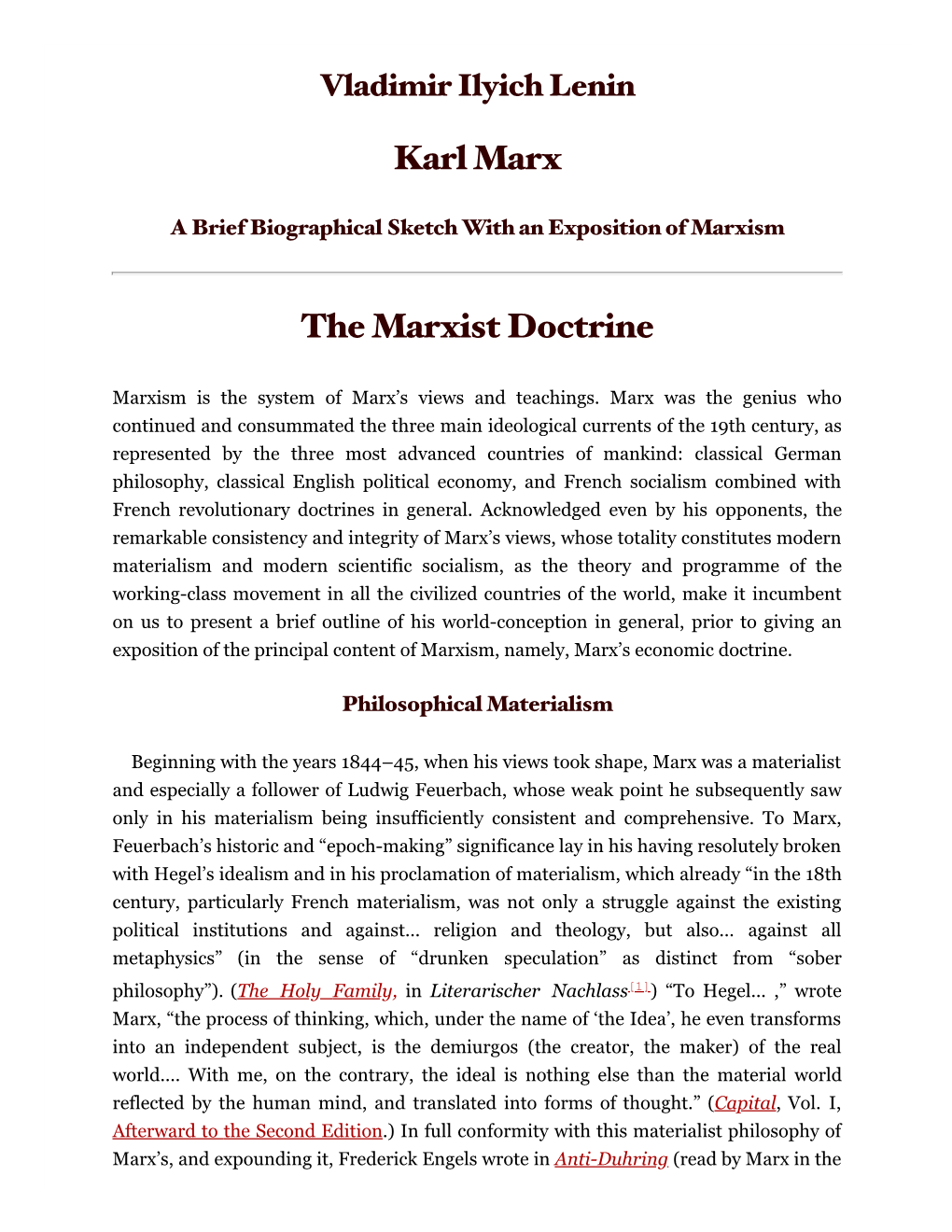 Karl Marx the Marxist Doctrine