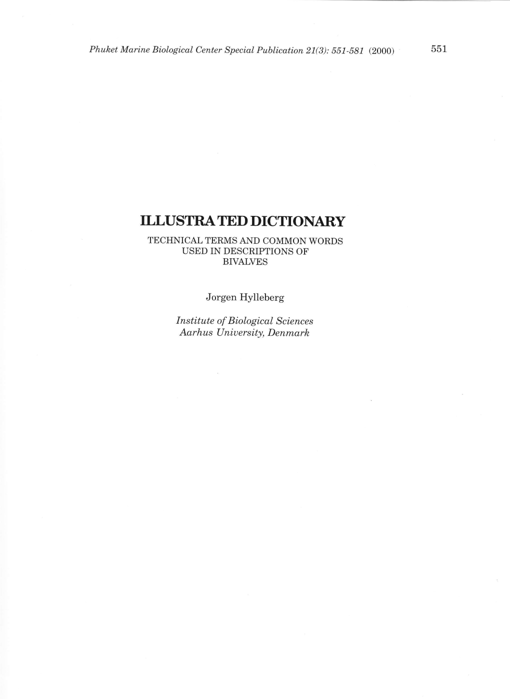 Illustra Ted Dictionary Technical Terms and Common Words Used in Descriptions of Btvalves