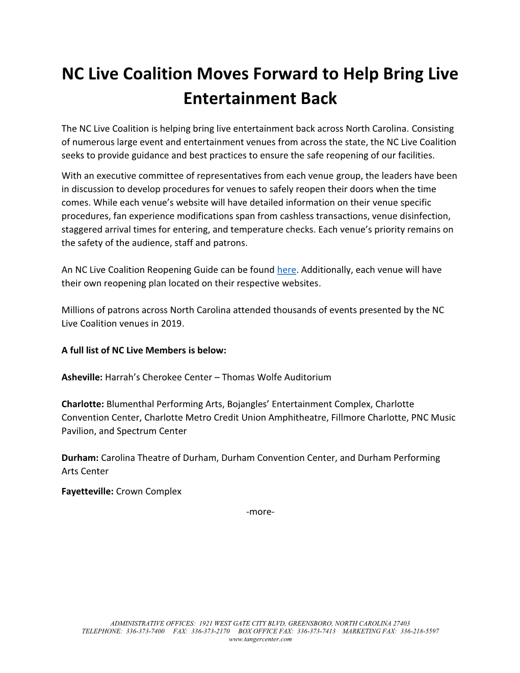 Info NC Live Coalition Moves Forward to Help Bring Live Entertainment